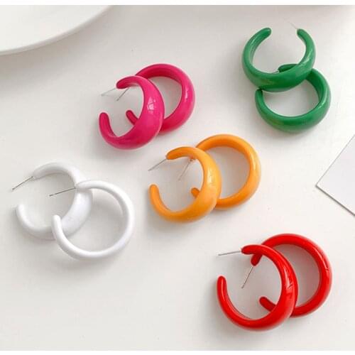 New Korea Colorful Geometric C-shaped Hoop Earring Retro Lovely Resin Acrylic Stud Earrings For Women Party Jewelry Gifts