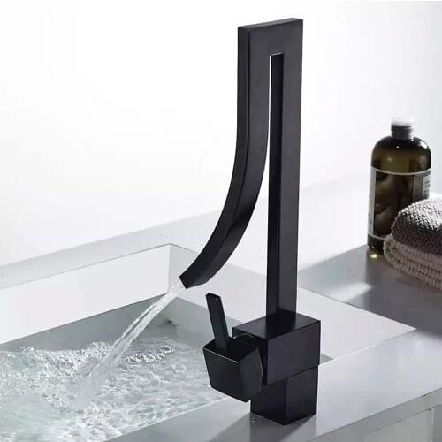 New Bathroom Faucet Waterfall Tap 1 Hole Modern Luxury Black Faucet Chrome Finish Basin Mixer Tolit Wash-Basin Deck Mounted Tap