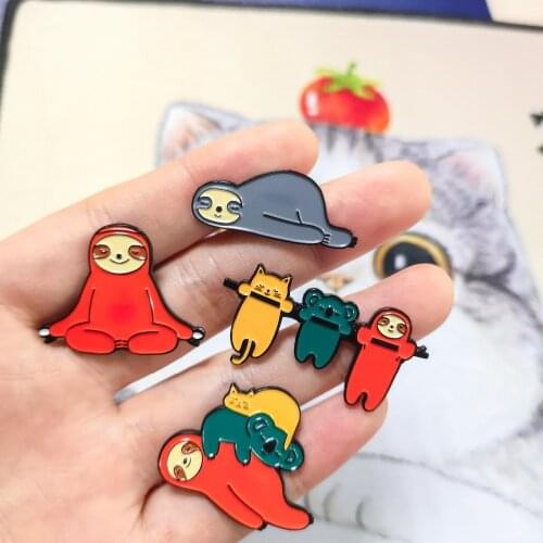 Adorable Cute Sloth Koala Cat Yoga Lazy Animal Flash Enamel Badge Brooch Lapel Pins Denim Shirt Bag Cartoon Jewelry Gift for kid
