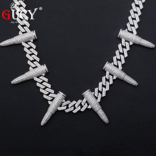 GUCY 14 MM Rivet Bullet-shaped Cuban Chain Necklace Full AAA CZ Stones Chain Hip-hop Jewelry Punk Style Necklace