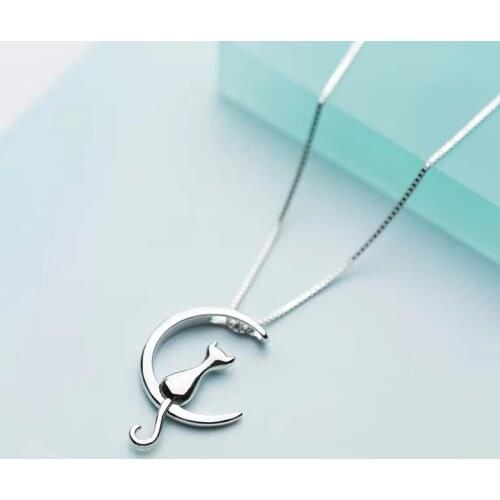 Pure 925 Sterling Silver Cat Charm Pendant Necklaces for Women New Fashion Jewely Small Chokers Necklaces Fine Jewelry 4.9