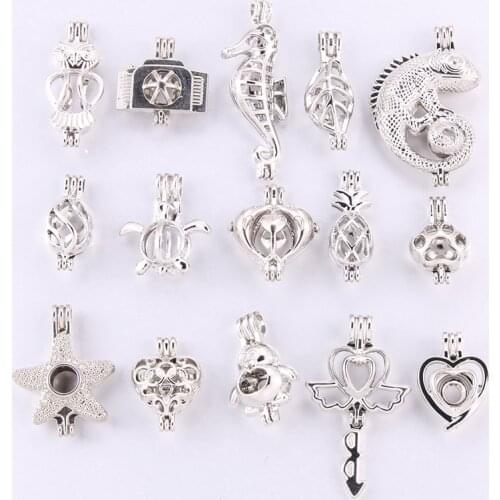10 mixed Rainbow color black Fashion Jewelry Making Pearl Cage Locket Pendant Essential Oil Diffuser Fun jewelry
