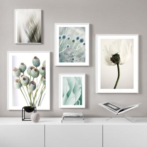 Bloom Flower Poppies Misty Palm Leaf Nordic Poster Natural Wall Art Print Canvas Painting Plant Decor Pictures For Living Room