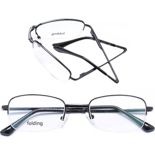 Men Rectangular Folding Eyeglasses for women metal half-rim Rimless Foldable Rx Glasses Frames Classic Square Lightweight black