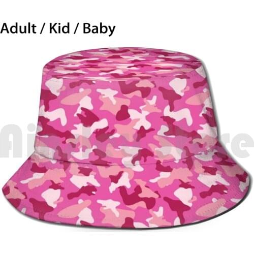 Pink Military Camo Sun Hat Foldable UV Protection Camo Pattern Camouflage Unisex