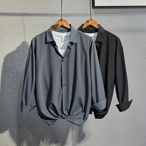 Mens Shirt Autumn Quality Korean Slim Fit Seamless Youth Formal Beach Prevent Bask In Coat Large Top Couples Blouse