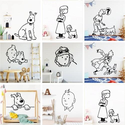 Removable The Adventures Of Tintin Wall Sticker Wallpaper Vinyl Stickers For Kids Room stickers mural tintin Wall Decals Mural