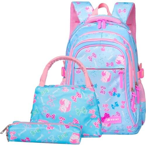 3pcs/set bow print school bags for teen girls Primary waterproof nylon schoolbags Kids Princess Backpack mochila escolar