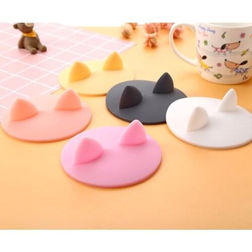 Cute Anti-dust Silicone Cup Cover Cats Ears Lids Coffee Lid Heat-Resistant Reusable Seal Cover Mugs Water Cup Accessories