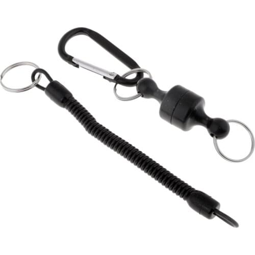 Fishing Coiled Lanyard with Magnetic Net Release Carabiner for Fly Fishing Camping Hiking Hunting