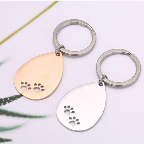 Europe And America Charm Stainless Steel Key Chain Jewelry Pet dog footprints Pendant Key Chain Jewelry