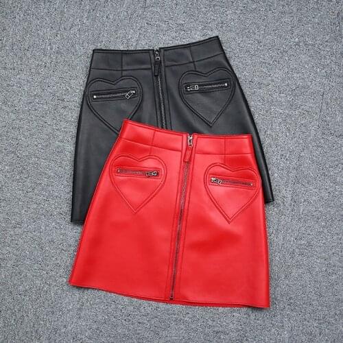 Real Genuine Leather Skirts High Waisted Aline Skirt Womens Red Black Culottes Casual Bodycon Sexy Party Mini Korean Clothes
