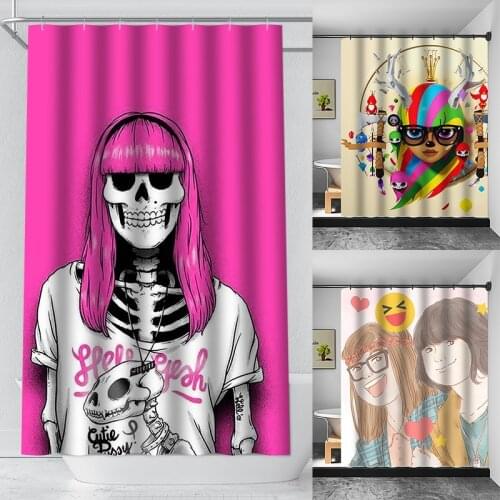 Cute Cartoon Home Shower Curtain Flower Shell Pink Girl Child Bathroom Decoration Waterproof Cloth Curtains With Hook Set