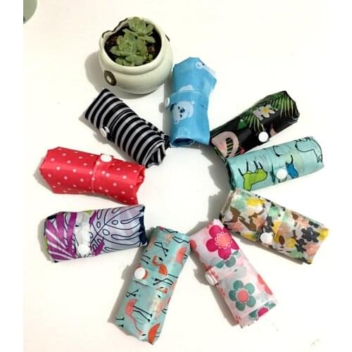 Flamingo Roll UP Polyester green shopping bag foldable tote Reusable Portable Shoulder Folding pouch handbags printing F