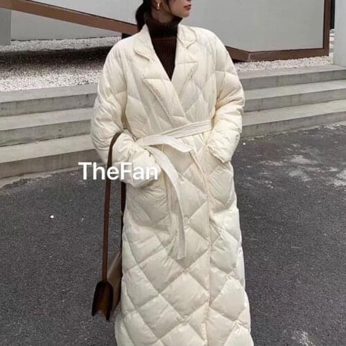 Bella Philosophy Wonder Long Rhombus Pattern Casual Sashes Women Parkas Pockets Tailored Collar Puffer Cotton-padded Outwear