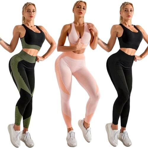 2PCS Women Sportswear Yoga Set Yoga Bra Suits Gym Fitness Yoga Top+ Leggings Women Seamless Running Clothing Gym Yoga Clothing