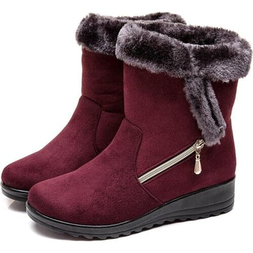 Women Boots Faux Suede Winter Boots Shoes Woman Wedges Heels Snow Boots Mid Calf Winter Shoes Female Booties