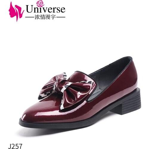 Universe Fashion Square Heel Autumn Sapato Feminino Sweet Leopard Bowknot Women Shoes Classic High Quality Ladies Shoes J257
