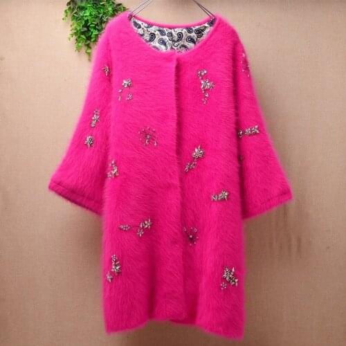 Female women winter clothing hairy plush mink cashmere knitted beading slim long sweater cardigan angora fur jacket coat pull