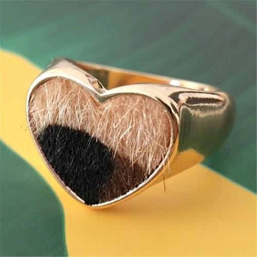 2020 New Fashion Women Punk Ringss Gold Color Leopard Skin Print Love Heart Shape Rings Drop Shipping