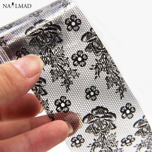 1 roll 4*100CM Nail MAD Black Lace Nail Foils Black Floral Flower Nail Foils Transfer Sticker