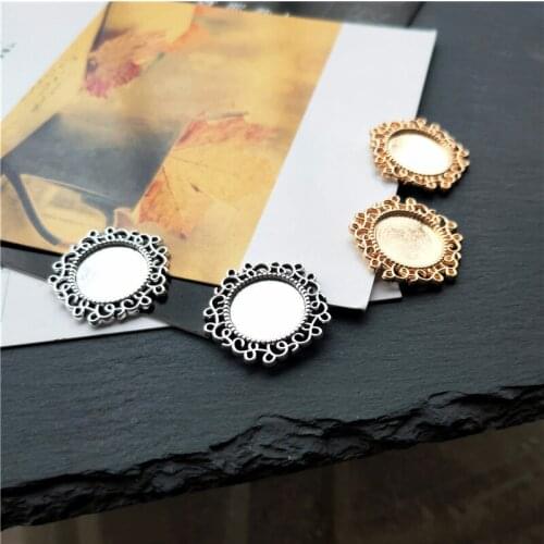 10pcs/lot Metal 15mm Round Blank Filigree Cabochon Base Tray Bezel for DIY Necklace Pendant Setting Jewelry Accessories Supplier