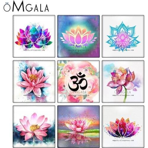 Buddhist lotus flowers Patterns 10pcs mixed 12mm/20mm/25mm/30mm photo glass cabochon demo flat back Making findings