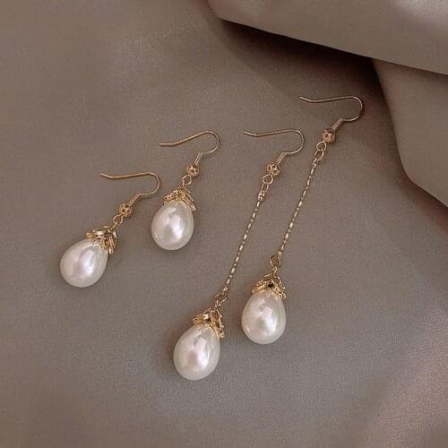 2020 new Japanese and Korean simple pearl temperament ear hooks elegant long wild high-end earrings