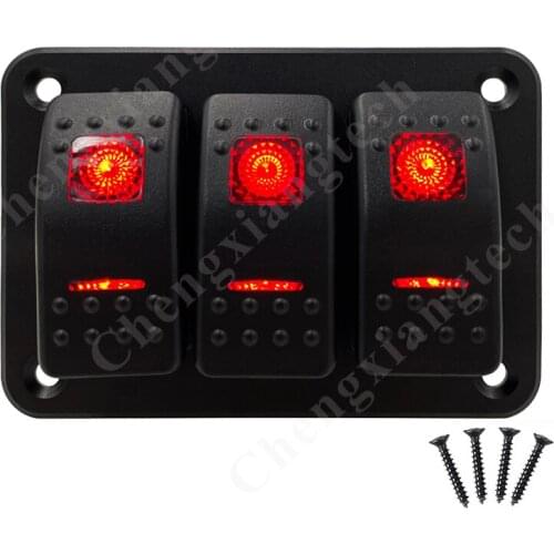 3 Gang Aluminum Rocker Switch Panel 5 Pin On Off Red Led SPST Waterproof Toggle Switch Panel for 12V/24V Automotive Cars Marine
