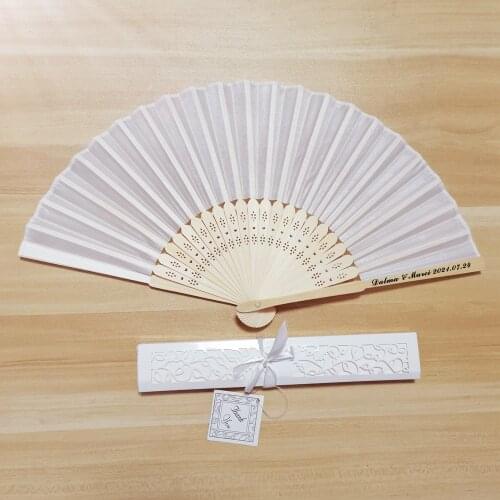 30pcs Personalized Print Silk Hand Fan Party Favors Fold Fan Vintage Fans Customized Wedding Gift with Gift Box