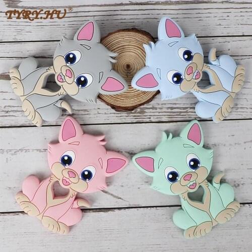 TYRY,HU 5PC Kitten BABY Silicone Teether DIY Teething Chain Baby BPA FREE Animal Chewing Rodent Cat Pendan Nursing Infant Toy