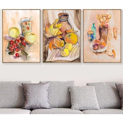 Abstract Apple Orange Fruit Wine Glass Wall Art Canvas Painting Nordic Posters And Prints Cartoon Wall Pictures Unframed
