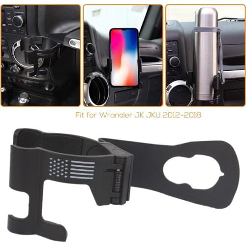 Car USA Flag Multi-Function Drink Cup Phone Holder 2 in 1 Bolt-on Stand Bracket for Jeep Wrangler JK 2012-2018