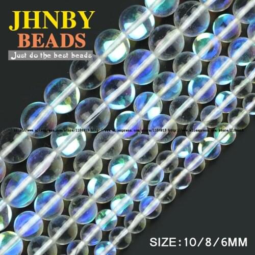 JHNBY White Labradorite stone beads Synthetic Flash glass Stone 6/8/10MM Round Loose beads for jewelry making bracelet DIY