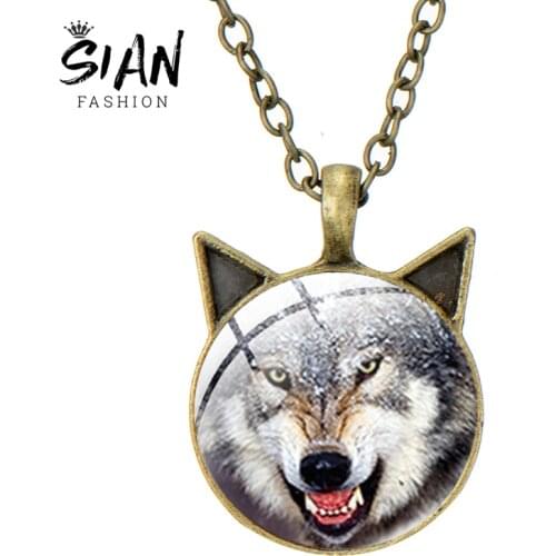 SIAN Wolf Necklace Man Women Fine Glass 3 Color Metal Chain On The Neck Birthday Gift For Children Boy Girl Jewelry Accessories