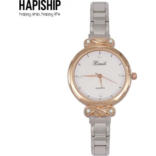 Hapiship Fashion Sweet Womens Stainless Steel 9mm Width Rose Watch Shiny CZ Bracelet Bangle For Friend Wife Birthday Gift G103