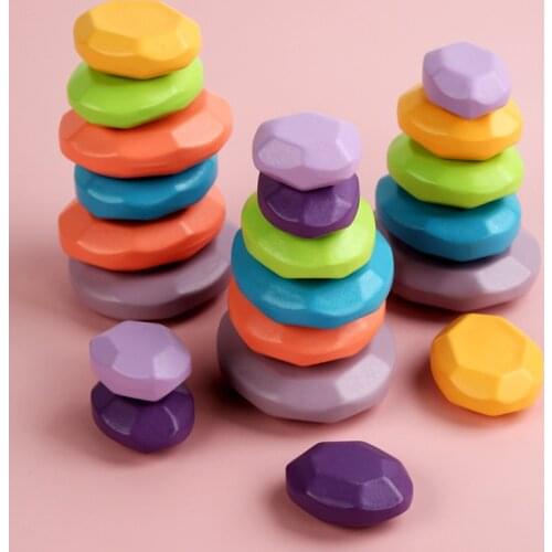 Kids Wooden Rainbow Stacking Toys Nordic Wood Balance Blocks Natural Jenga Stone Building Blocks Montessori Educational Toys