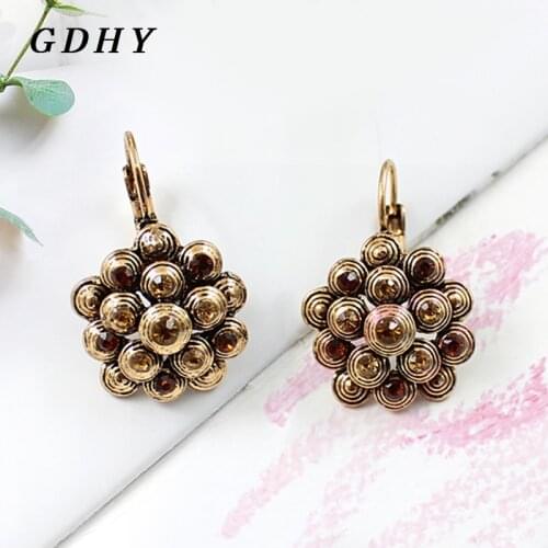 GDHY Fashion Jewelry Flower Antique Bronze Drop Earring Retro Bronze Brass Flower Lotus Earring For Women Vintage Earring