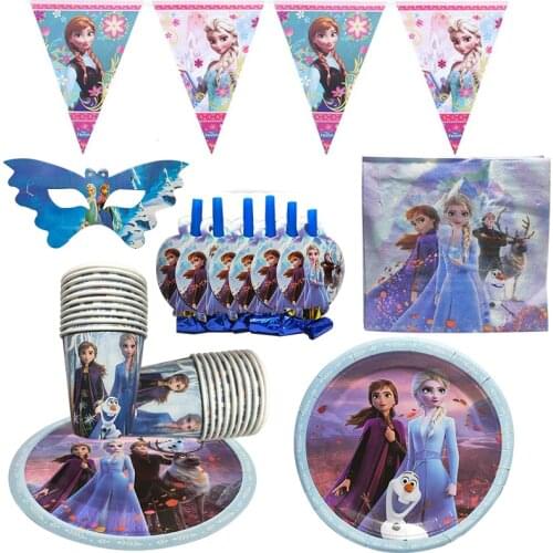 Frozen 2 Anna Elsa Princess Party Set Baby Shower Party Cup Plate Disposable Tableware Birthday Party Decorations Supplies Set