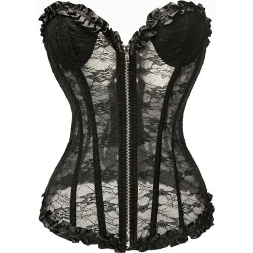 Lace shapewear semi-transparent mesh corset front zip back straps slimming body gathering shapewear body shape belts for women