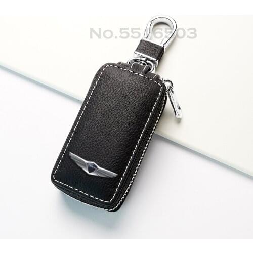 For Genesis Leather Car Key Cover For G80 GV80 2021 Hyundai Metal Key Chain With Logo Key Case Car Accessories