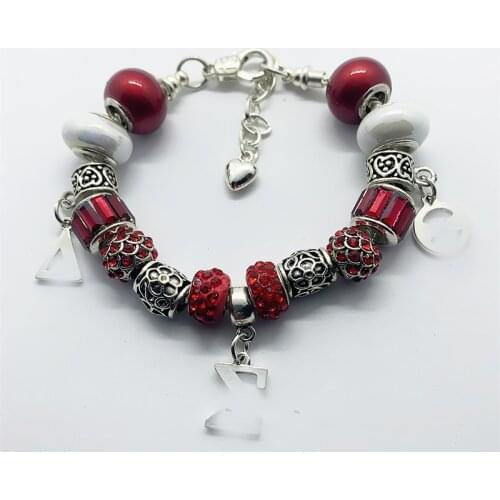 Red rhinestone inlaid metal big hole beads bracelet DELTA DST sorority society jewelry DIY bangle