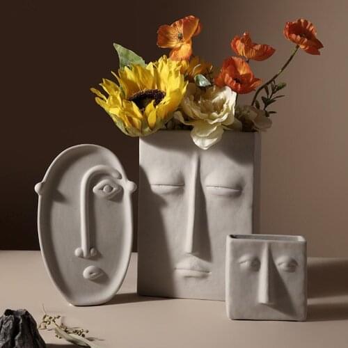 Creative Ceramic Face Art Vase Living Room Wine Cabinet Flower Arrangement Container Arrangement Plant Pot Home Decor Ornaments
