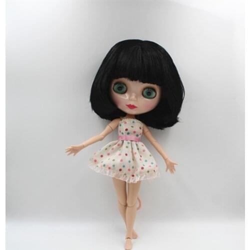 Blygirl Blyth doll Black bangs straight hair mushroom head nude doll 30cm joint body 19 joint DIY doll can change makeup