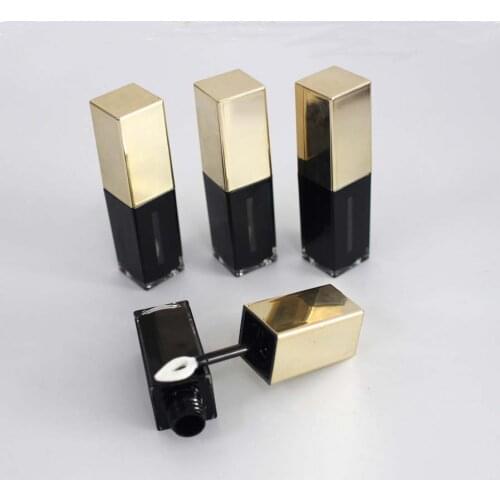 4.5ML 50pcs/lot Square Graceful Empty Lip Gloss Bottle with Gold Cap, DIY Plastic Elegant Lipstick Refillable Bottle, MakeupTool