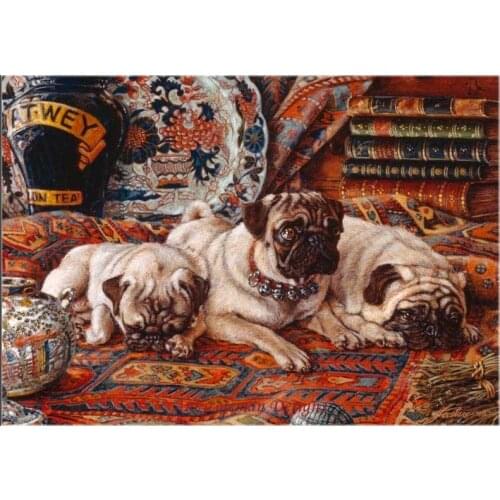 Embroidery Counted Cross Stitch Kits Needlework - Crafts 14 ct DMC Color DIY Arts Handmade Decor - Three Pugs