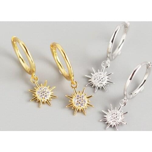 Small Dia. 8.5MM 100% Authentic 925 Sterling silver CZ Set Zircon AAA+ sun Hoop Huggie Earrings INS jEWELRY tle943