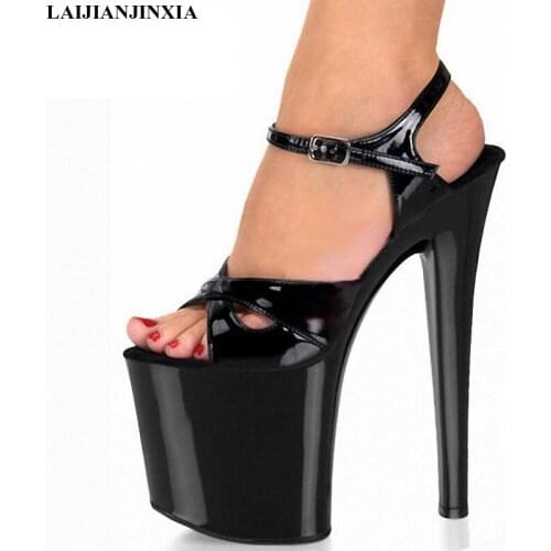 LAIJIANJINXIA New Classic Black 23cm Super High Heel Shoes Platform Sandals 9 inch pole dancing Shoes clubbing high heels