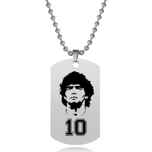 New Maradona Pendant Necklace Football Super Star Beaded Stainless Steel Tag Collection Jewelry 5x2.8cm