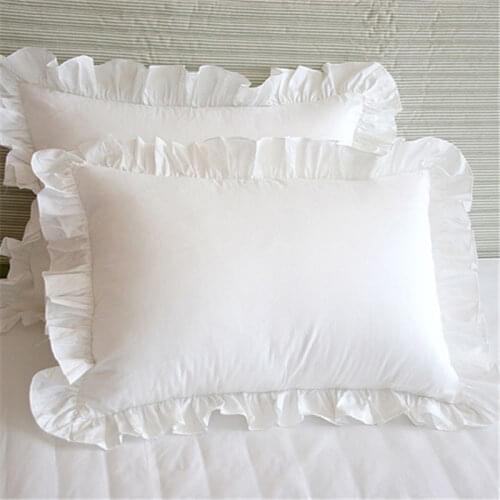 Solid Home Cushion 1pcs White Pillowcase Sham Princess European Pillow Cover Protector Bedding Cotton Ruffle Pillow 48*74cm